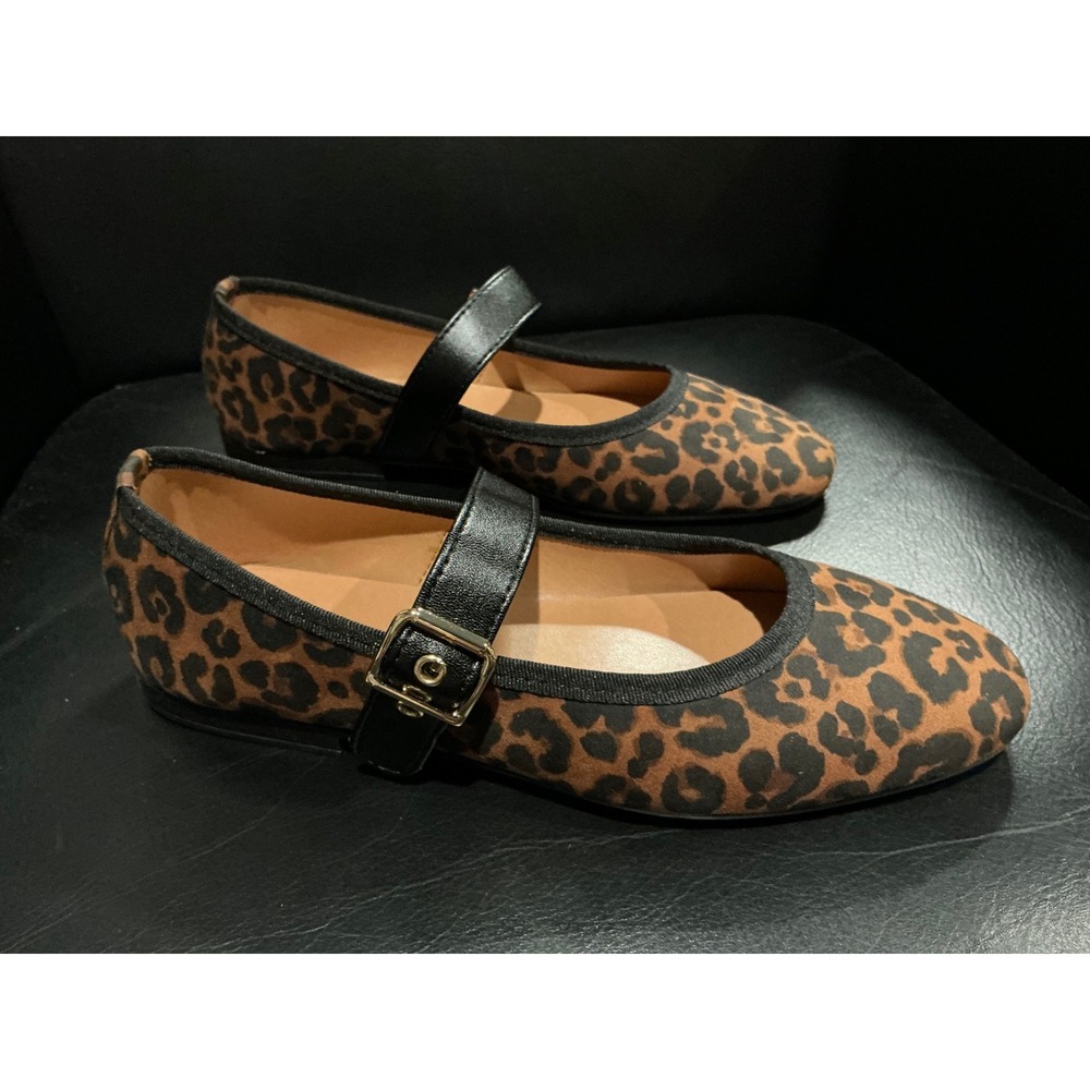 Italiana Orla Mary Jane Flats Womens 7 Leopard Print Buckle Strap